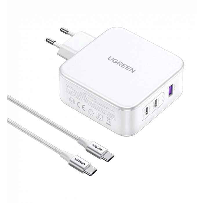 Мережевий зарядний пристрій UGREEN CD289 GaN Fast Charger 140W with Cable White (15339)