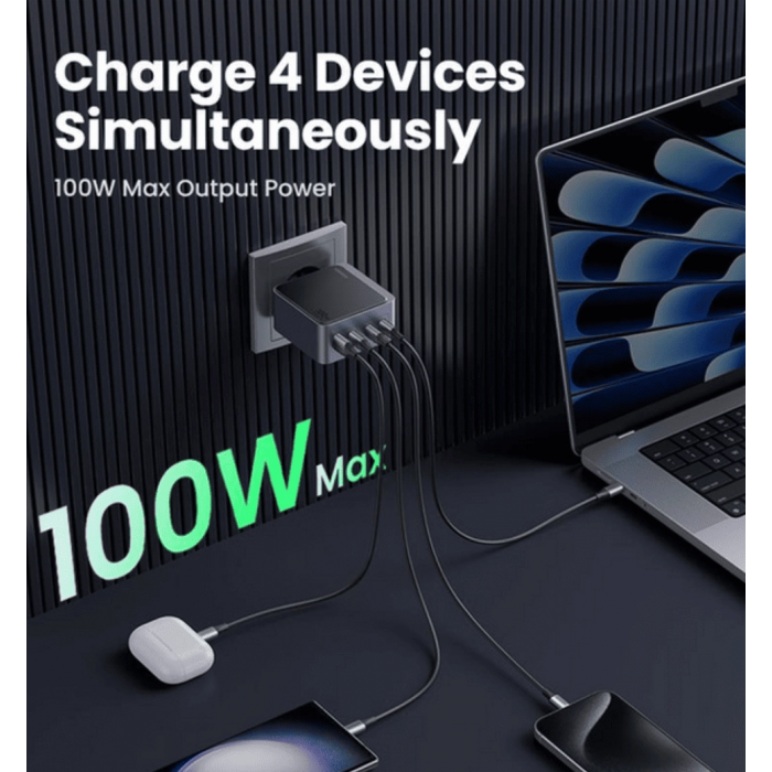 Адаптер UGREEN X565 Nexode Air USB-A+3xUSB-C 100W GaN Tech Fast Charger Space Gray (35043)