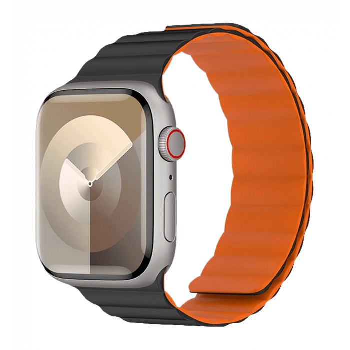 Ремінець Benks Magnetic Silicone Watch Band 42/44/45/49 mm Black with Orange