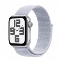 Apple Watch SE 2 2024 г., 44 мм, серебристый алюминиевый корпус, спортивный ремешок Blue Cloud (MXET3)